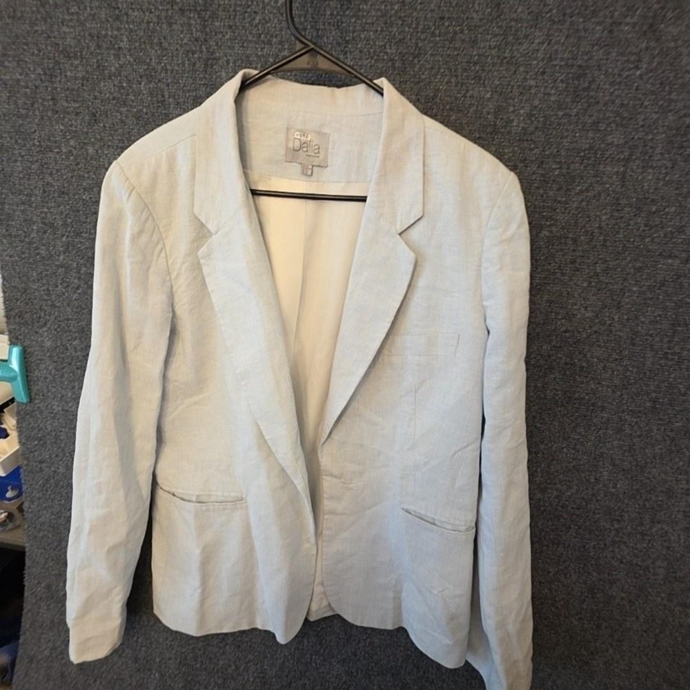 Dalia Blazer Womens XL Blue Linen Cotton Blend Pinstripe Lined Jacket